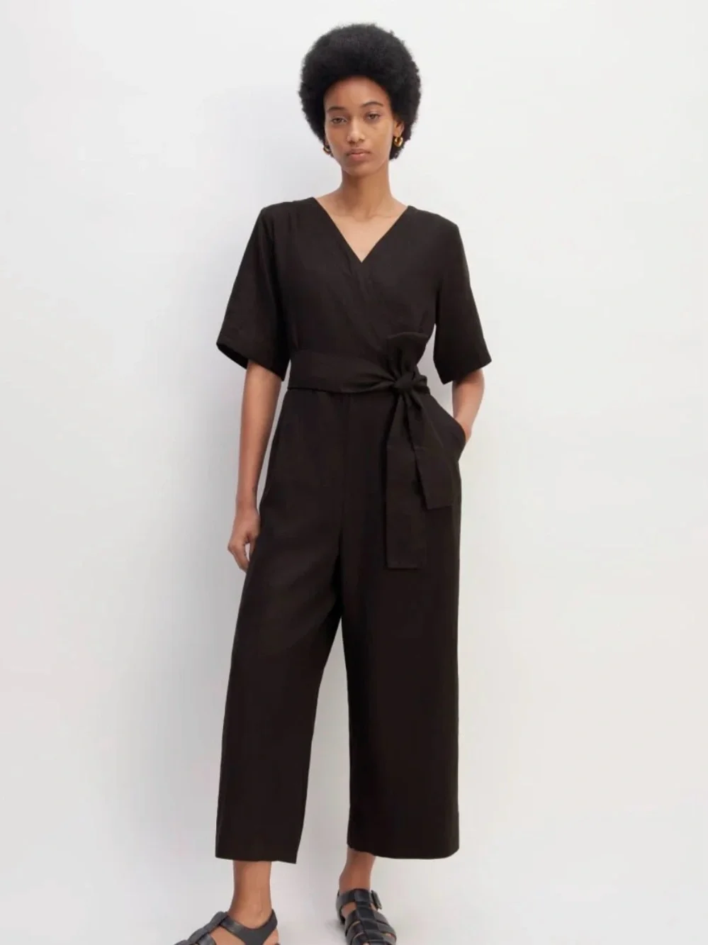 Everlane Black Linen Wrap Jumpsuit